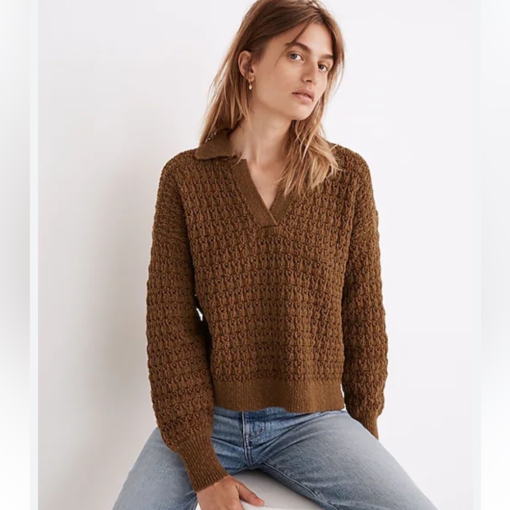 Madewell Brown Textured V-Neck Sweater